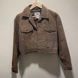 Vintage distressed weathered western trucker jacket brown leather womens large